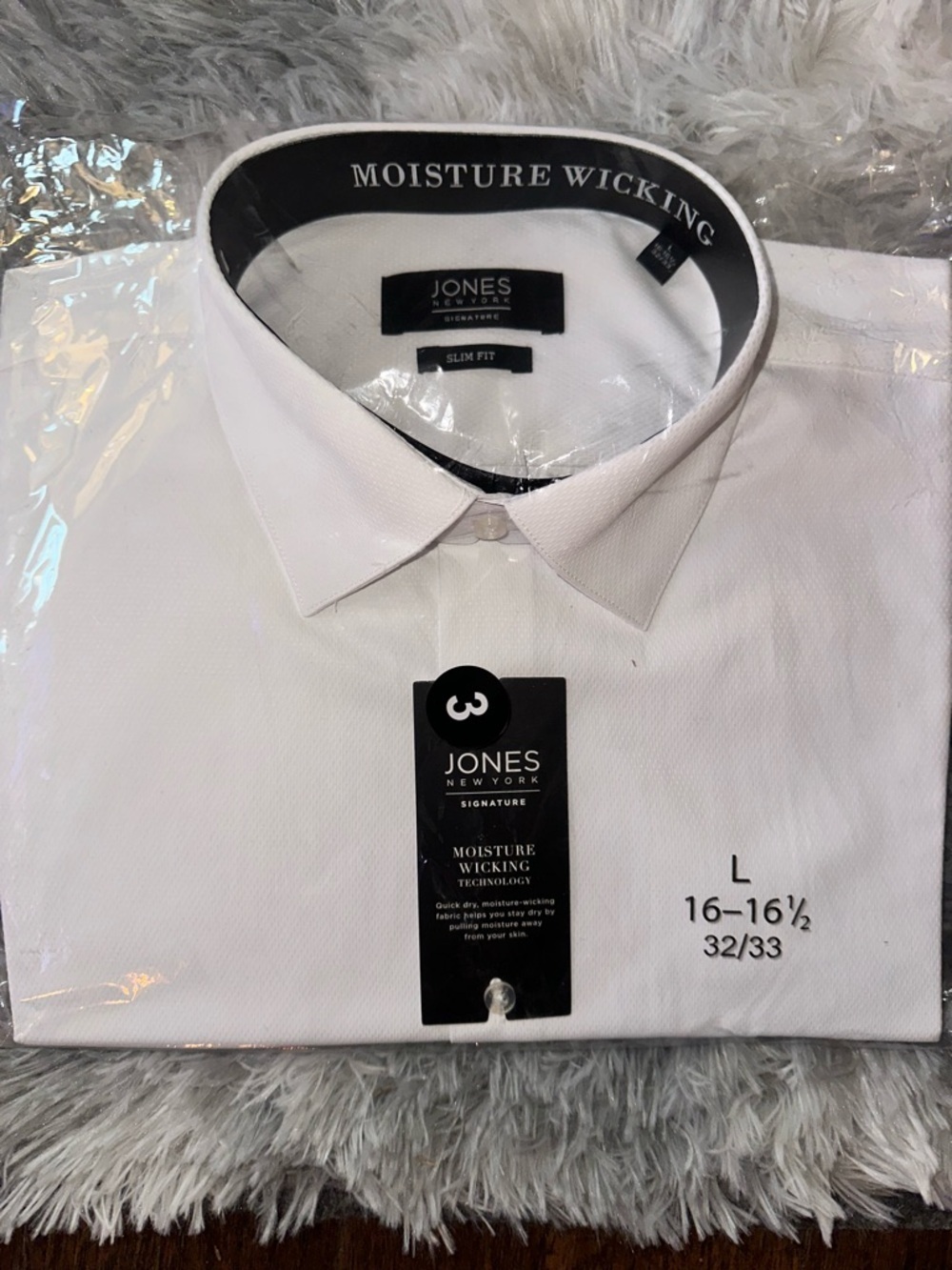 Jones New York Men's White Classic Dress Shirt Moisture Wicking Slim Fit - NWT L